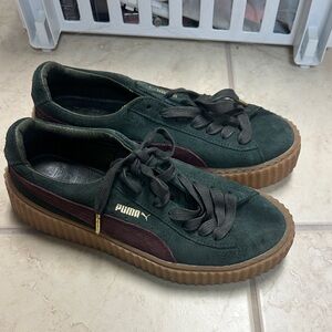 Puma Green and Burgundy Suede Platform Sneakers